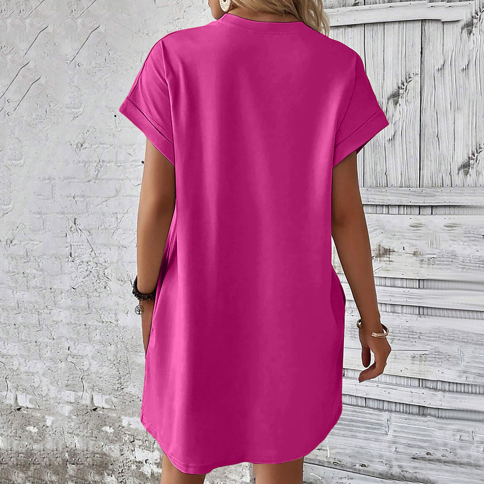 thumbnail image 4 of Vestido camiseta suave de manga corta holgado con bolsillos para mujer - Poliéster spandex, informal de verano - S-XXL, 4 of 7